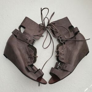 Dolce Vita Brown Leather Wedge Lace Up Buckle Boho Sandals Womens Size 10